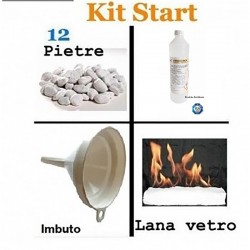 Kit Start 1 Litro Bioetanolo + pietre decorative + imbuto + lana di vetro