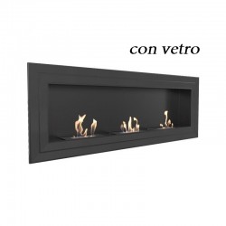 Biocamino Black London 180x65 cm - 3 mega bruciatori - Vetro frontale incluso Nero