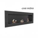 Biocamino Black London 180x65 cm - 3 mega bruciatori - Vetro frontale incluso Nero