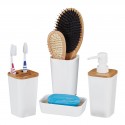 Set di Accessori da Bagno in Plastica Bianca con Dettagli in Bambù Set di Accessori Moderni da Bagno con 4 Componenti