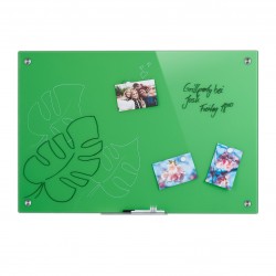 Lavagna magnetica scrivibile verde con porta penne 60 x 90 x 6,5 cm vetro, acciaio, plastica