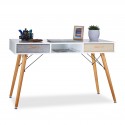 Scrivania Scandinava con Cassetti 74 x 125 x 60 cm Bianco 3 Scomparti con 2 cassetti