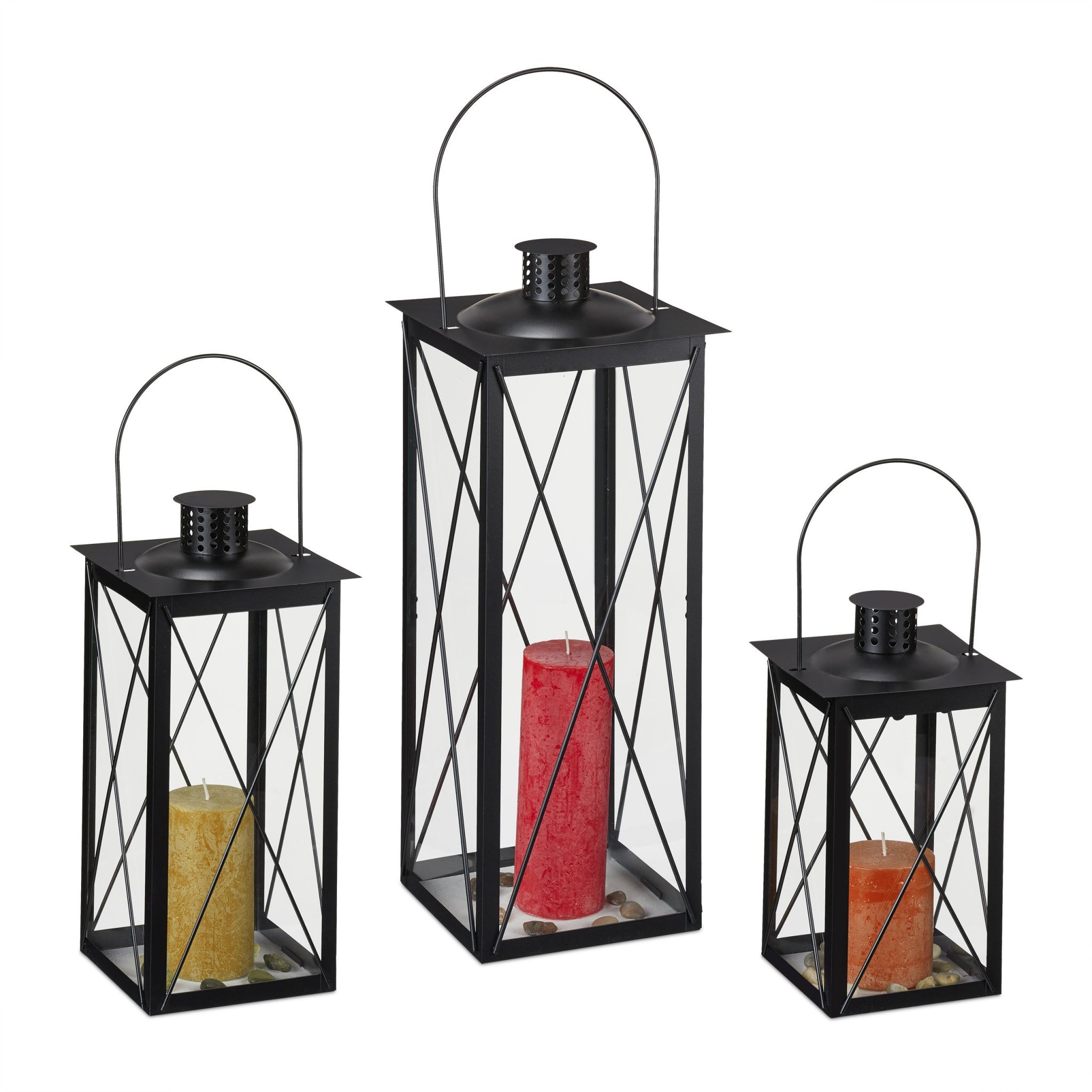 Set Di 2 Lanterne Decorative Vintage In Metallo Nero – Alte 25,4 Cm Con Vetro Trasparente – Per Interni, Esterni, Matrimoni - 2