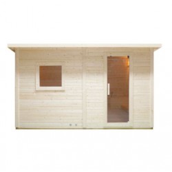 Sauna mod.TALO XL 400 x 217 x 220 cm 8 kW design elegante in stile rustico spazio per 5 persone