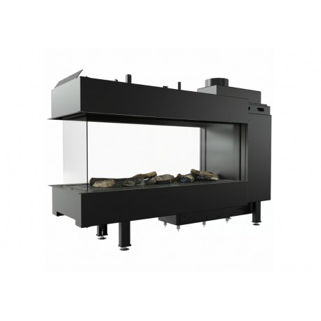 STUFA A Gas mod Leopold camino 138x95x43cm visione orizzontale e realistica della fiamma